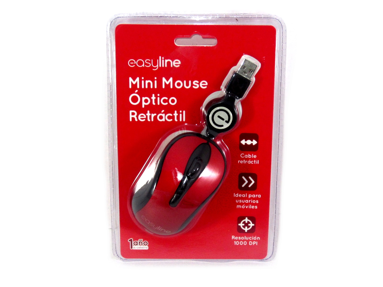 MOUSE MINI OPTICO USB ROJO RETRACTIL 993353 EASY LINE       