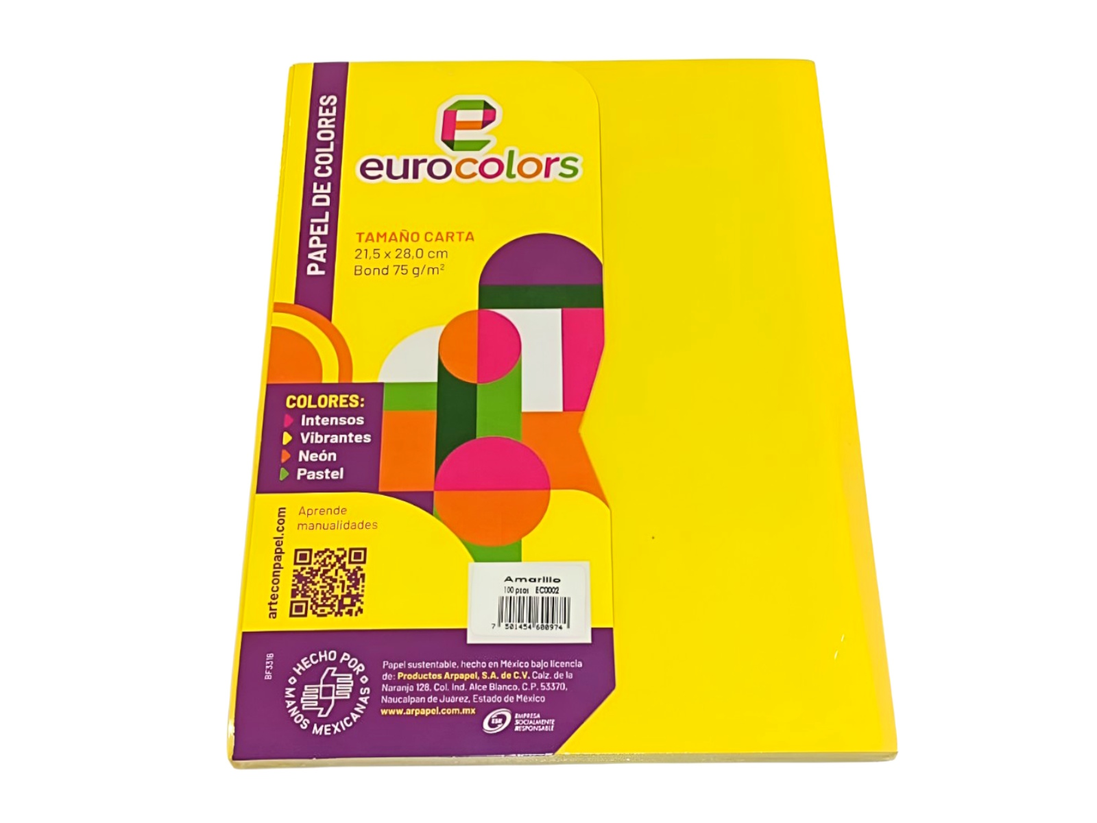 PAPEL EUROCOLORS AMARILLO CARTA C/100 HJS EC0002            