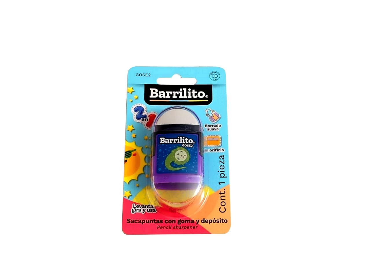 SACAPUNTAS GIRABLE C/GOMA GOSE2 BLISTER BARRILITO           