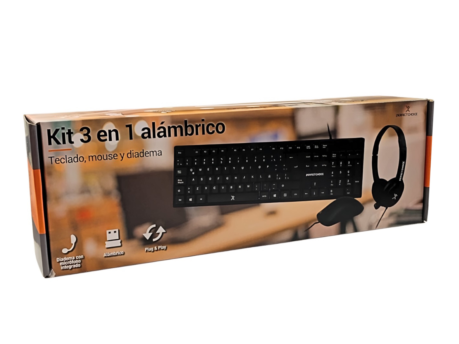 KIT TECLADO, MOUSE Y DIADEMA ALAMBRICO NEGRO PC-201717 PCH  