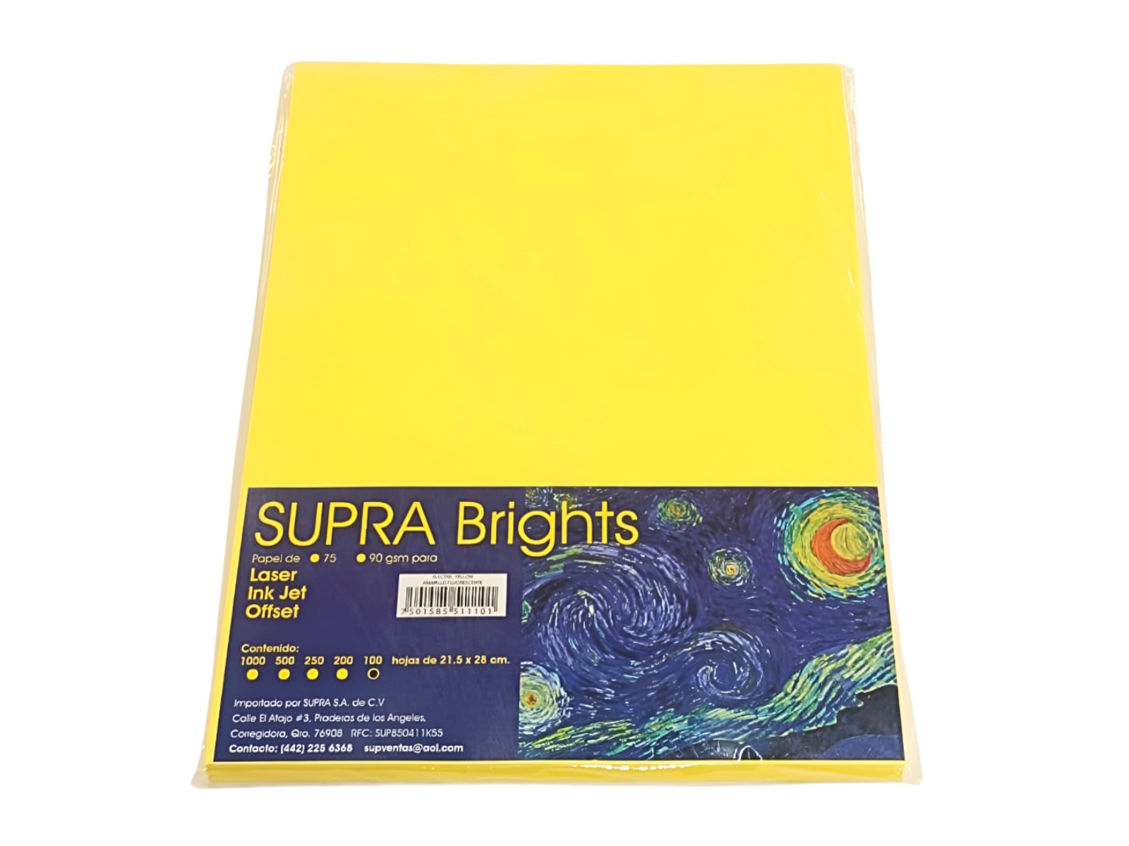 PAPEL BRIGHTS 75GRS. T/CTA ELECTRIC YELLOW PAQ C/100        