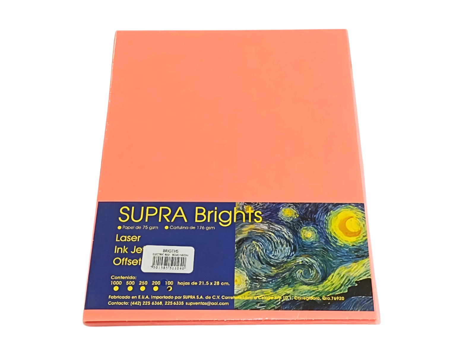 PAPEL BRIGHTS 75GRS. T/CTA ELECTRIC RED PAQ C/100           