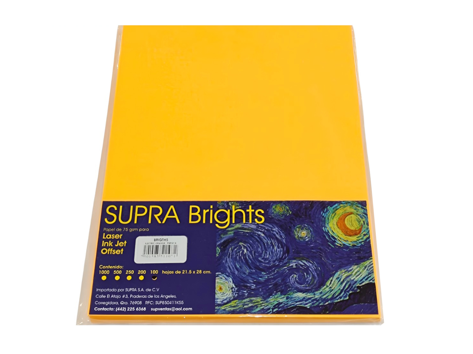 PAPEL BRIGHTS 75GRS. T/CTA ELECTRIC ORANGE PAQ C/100        