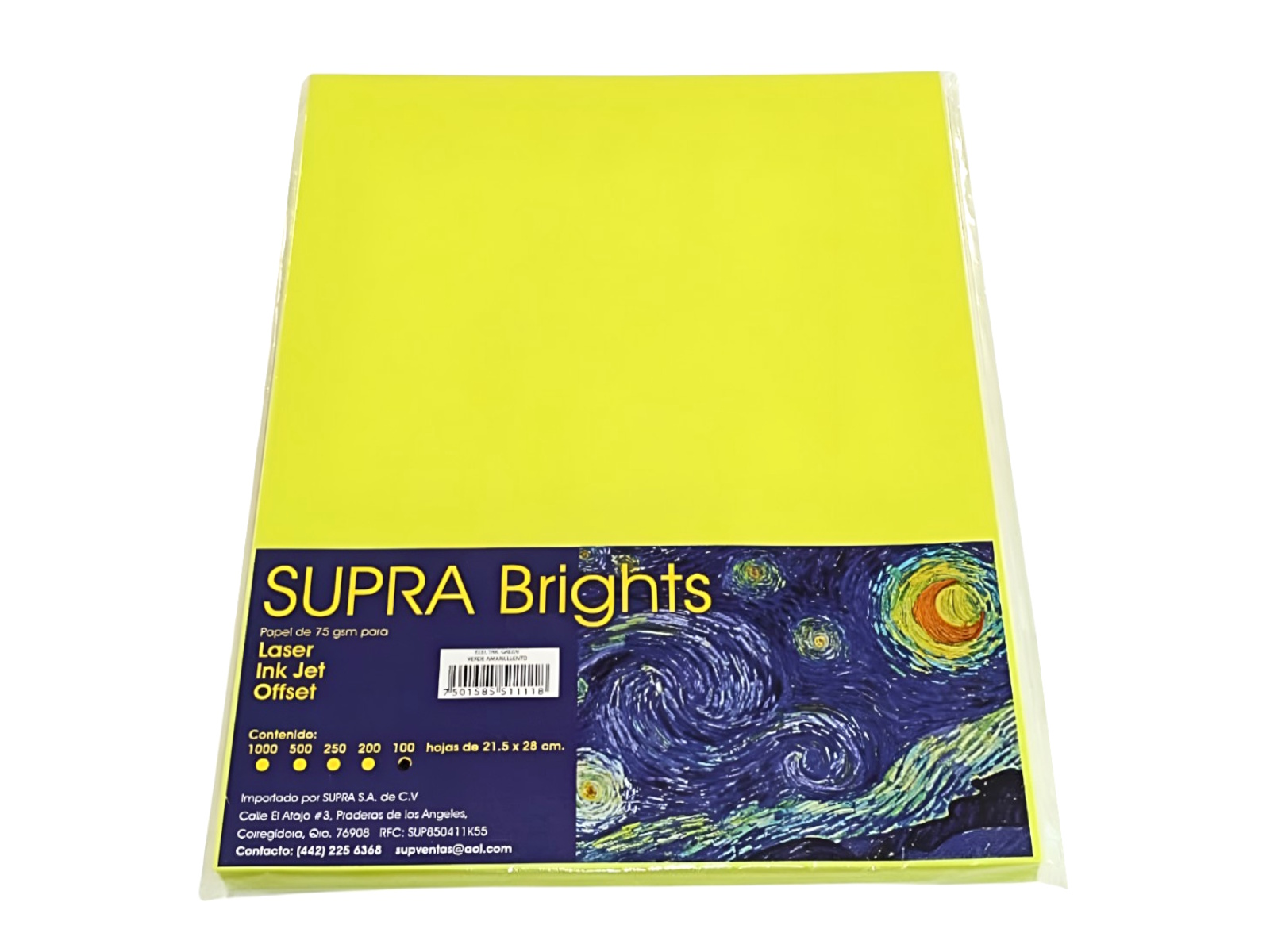 PAPEL BRIGHTS 75GRS. T/CTA ELECT.GREEN PAQ C/100            