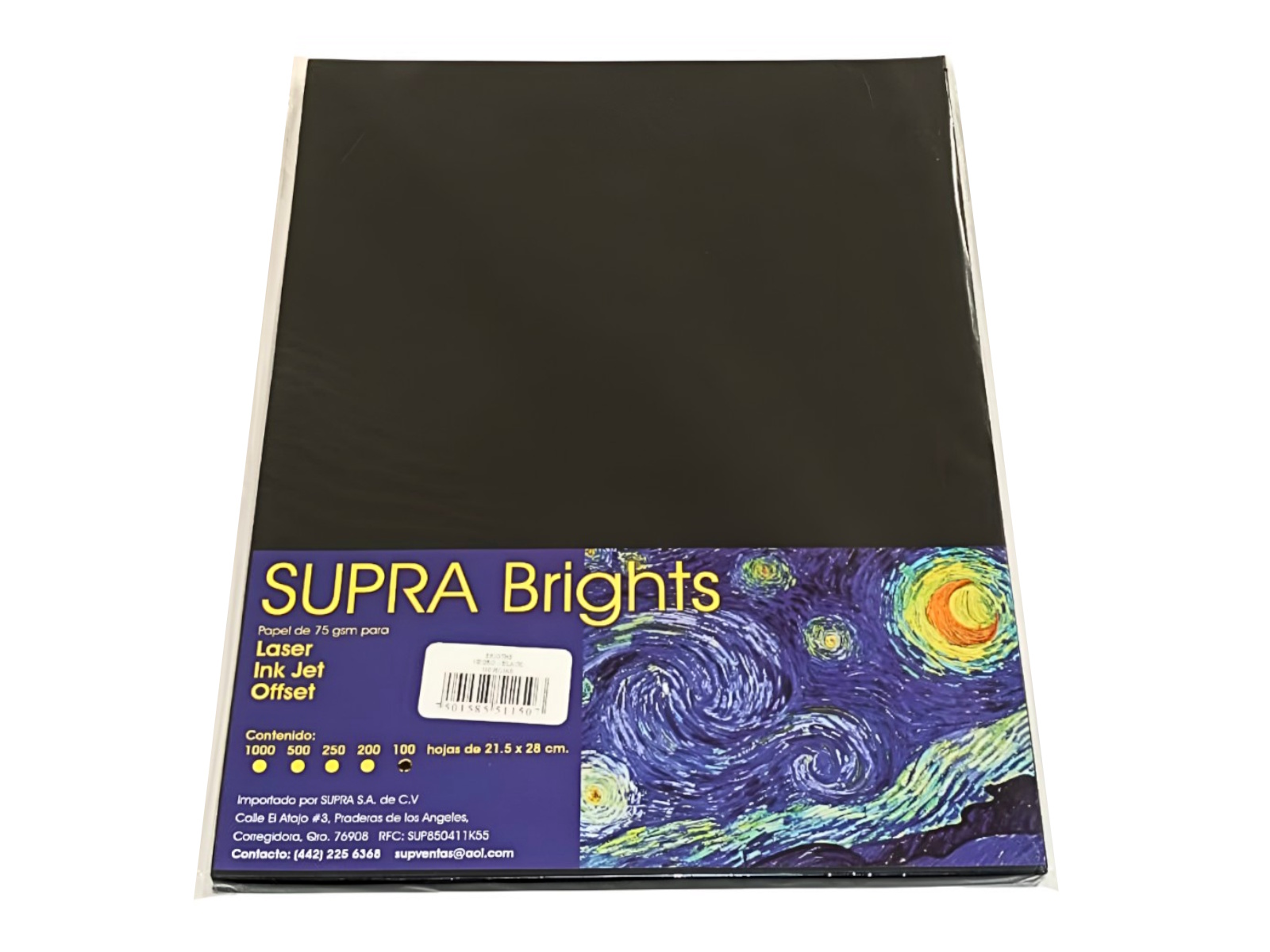 PAPEL BRIGHTS 75GRS. T/CTA NEGRO PAQ. C/100                 